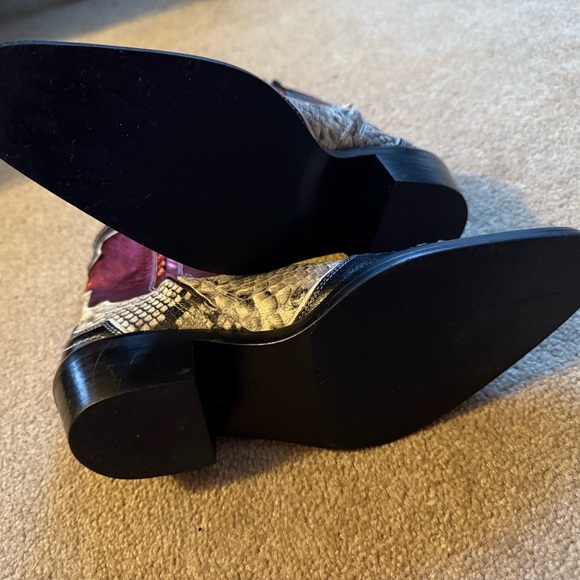 Zara Black and Red Ankle Boots with Snakeskin Detail - Picture 6 of 7